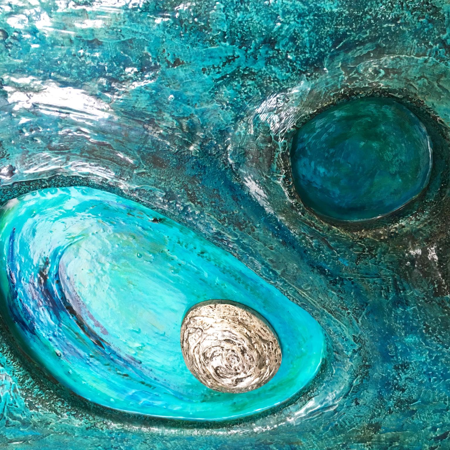 Psychedelic Turquoise Acrylic Resin Art Wall Sculpture Panel by Lorraine Stelzer For Sale 10