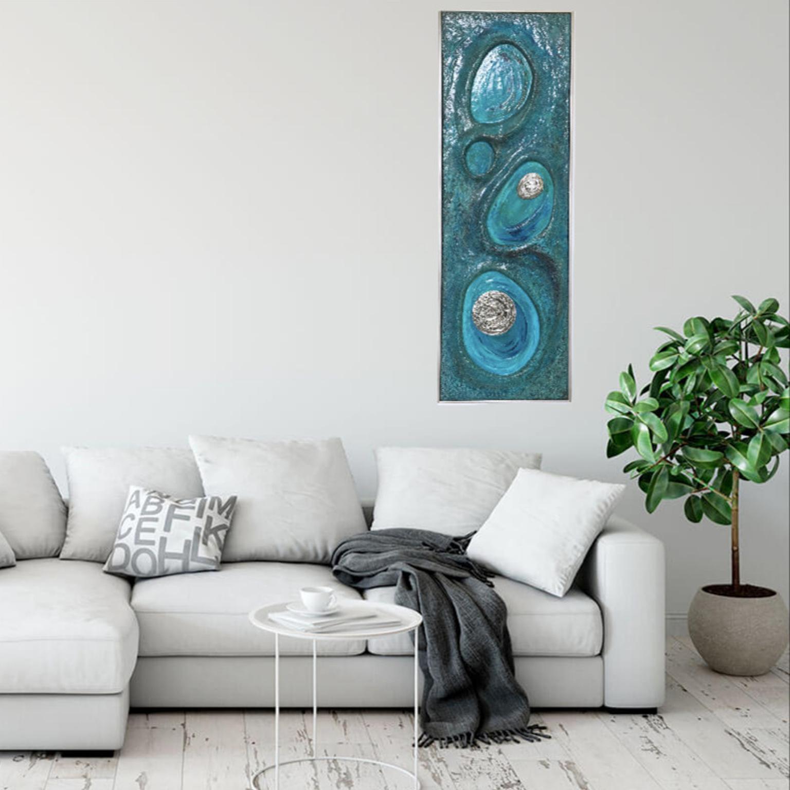 Psychedelic Turquoise Acrylic Resin Art Wall Sculpture Panel by Lorraine Stelzer For Sale 11