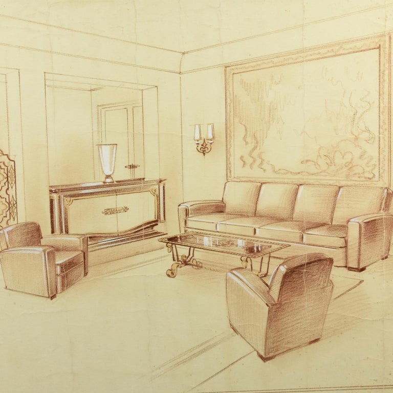 1940s Interior Decoration Project Study By Maurice Dufrene Studio