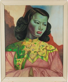 After Vladimir Tretchikoff The Green Lady Pastel Painting by F.H. Koning