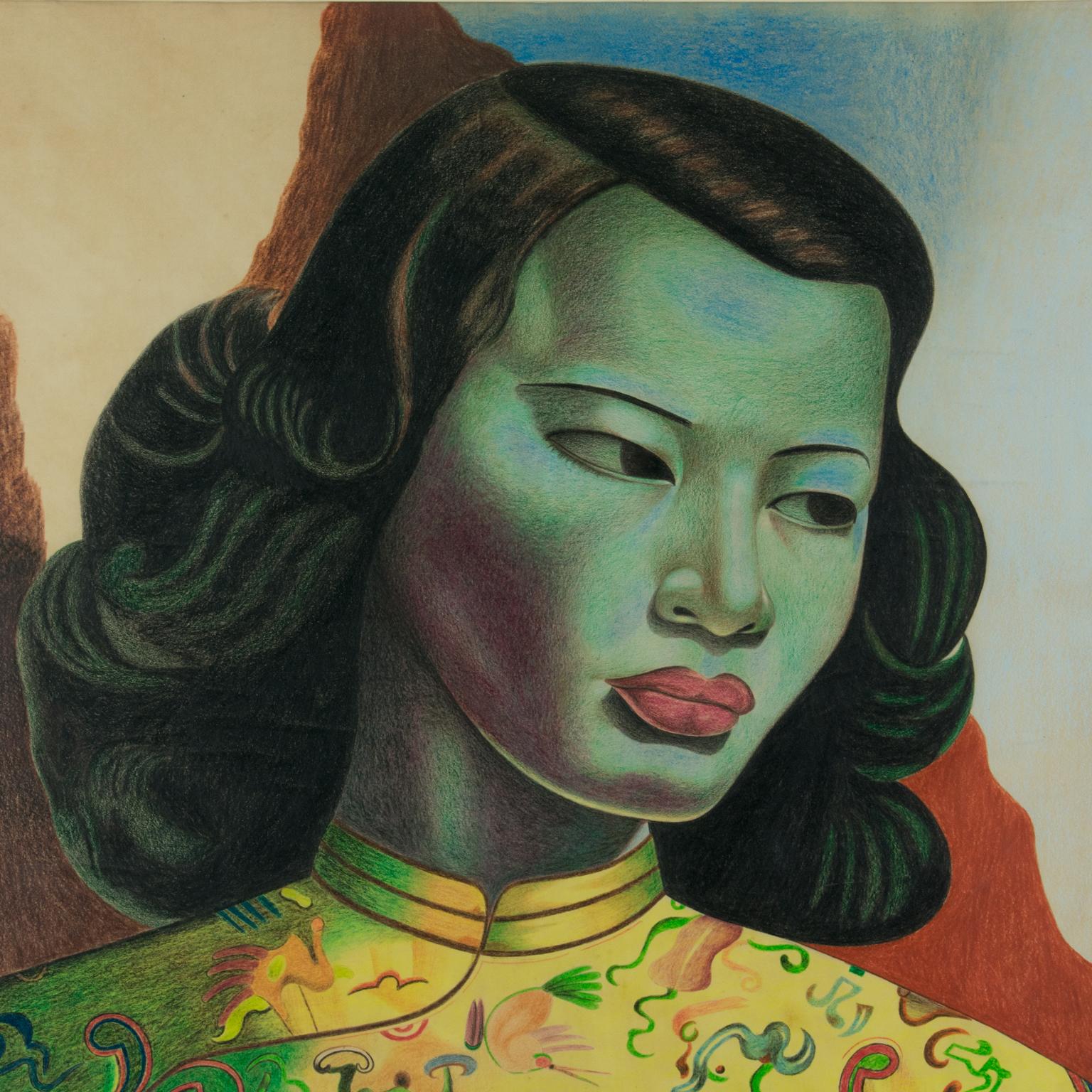 This original pastel painting by F. H. Koning (The Netherlands, 20th century) is a free interpretation of the famous iconic painting by Vladimir Tretchikoff, 