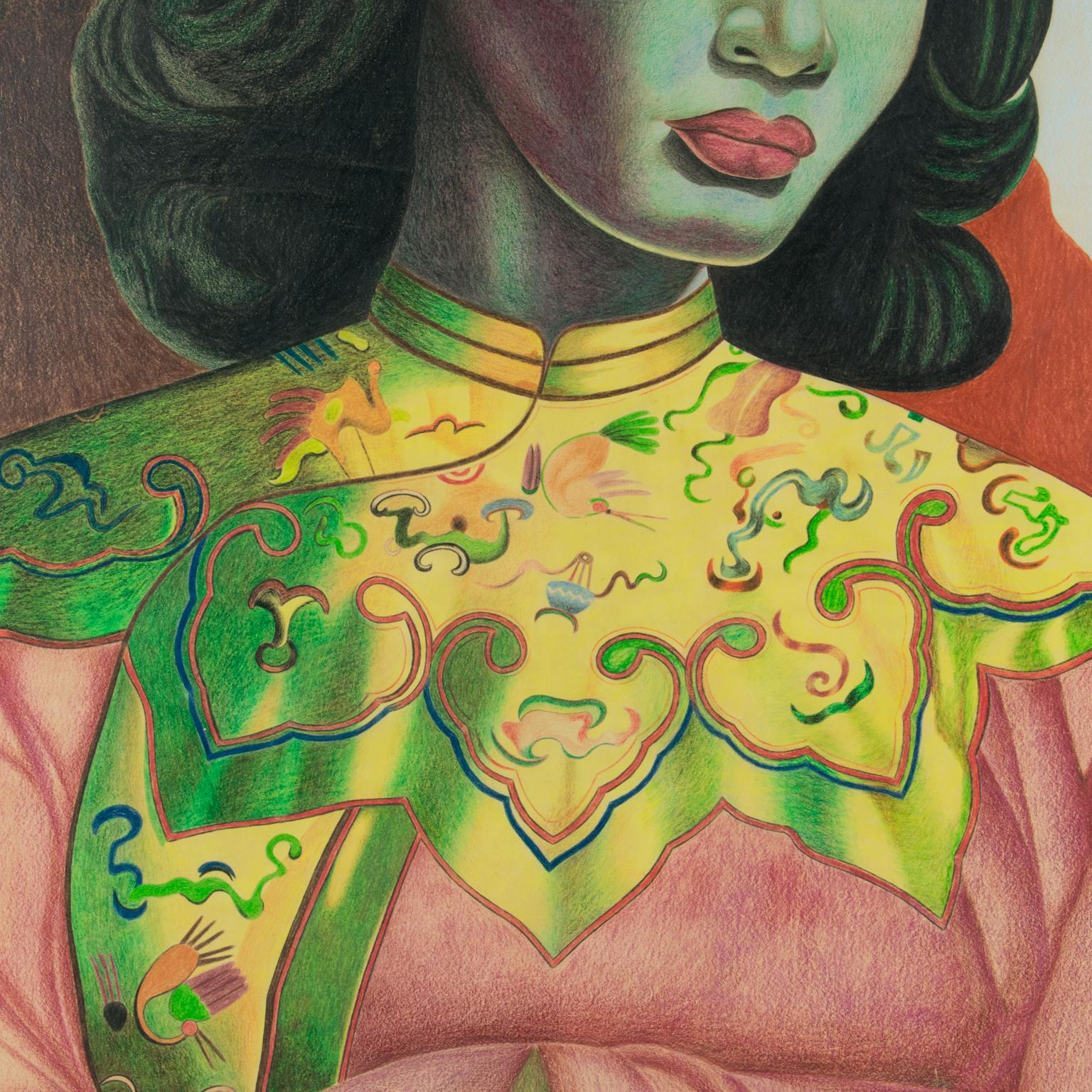 After Vladimir Tretchikoff The Green Lady Pastel Painting by F.H. Koning 2