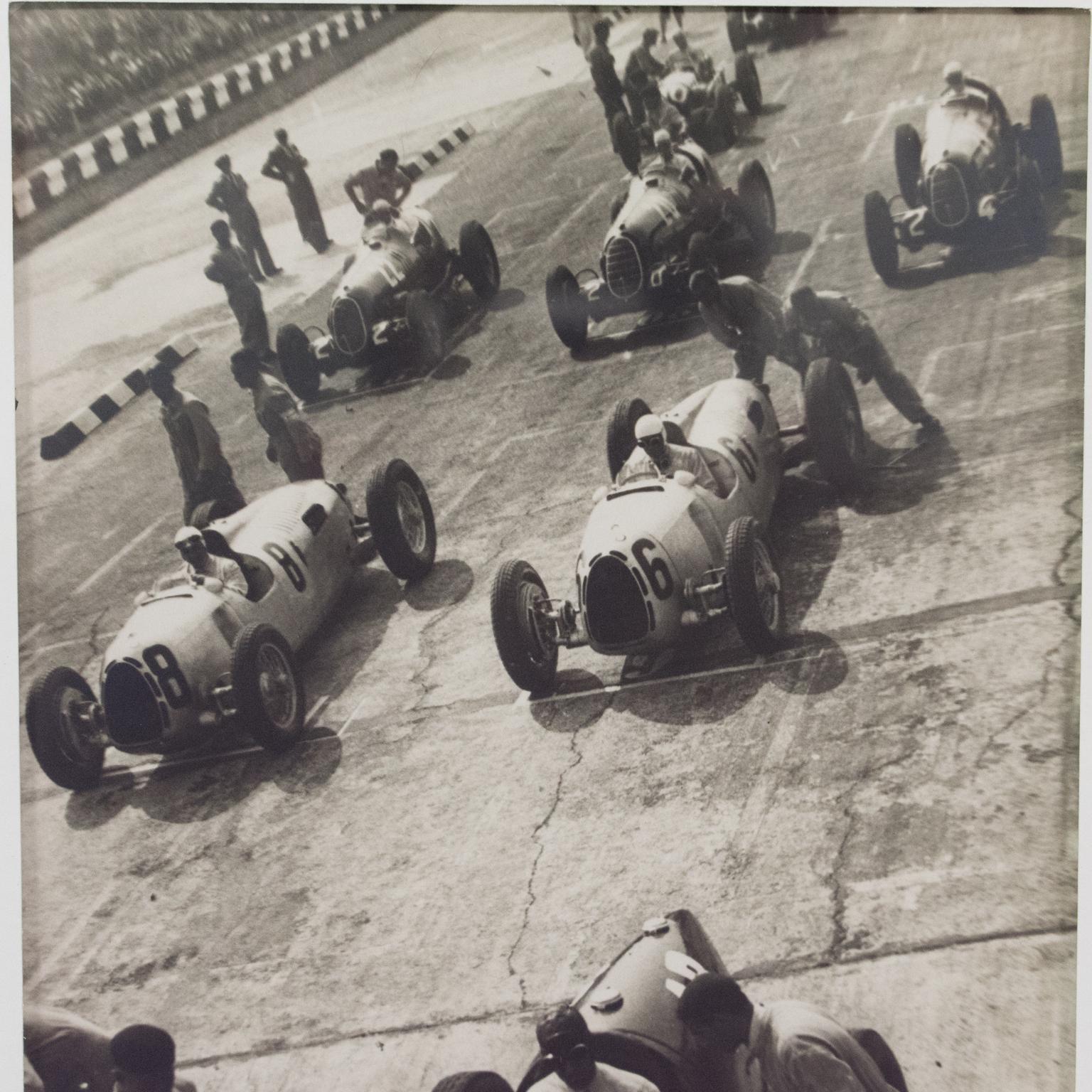 1936 Car Race in Monza Italy - Silver Gelatin Black & White Photograph Framed - Gray Black and White Photograph by Lauro Bordin