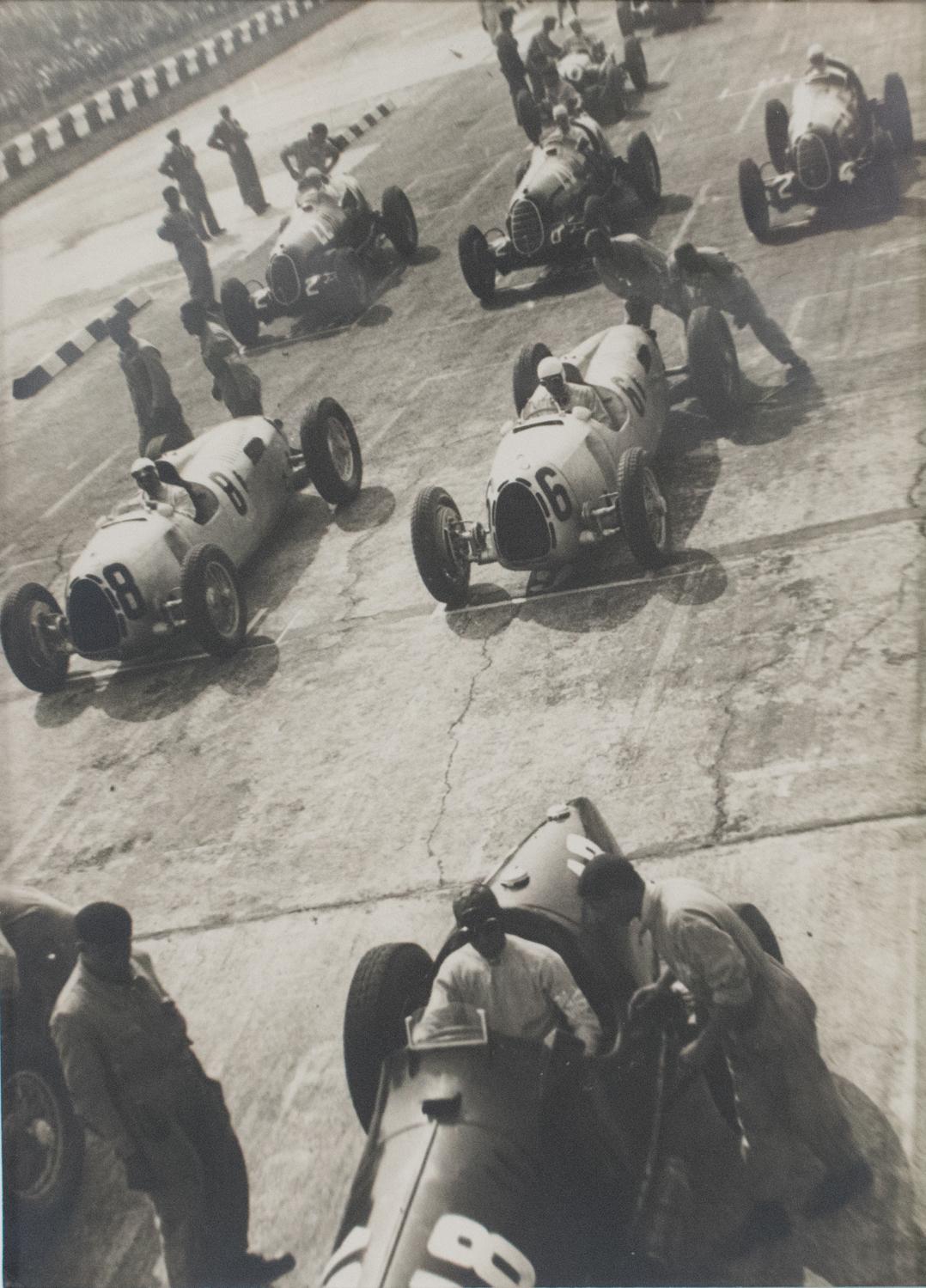 Lauro Bordin Black and White Photograph - 1936 Car Race in Monza Italy - Silver Gelatin Black & White Photograph Framed