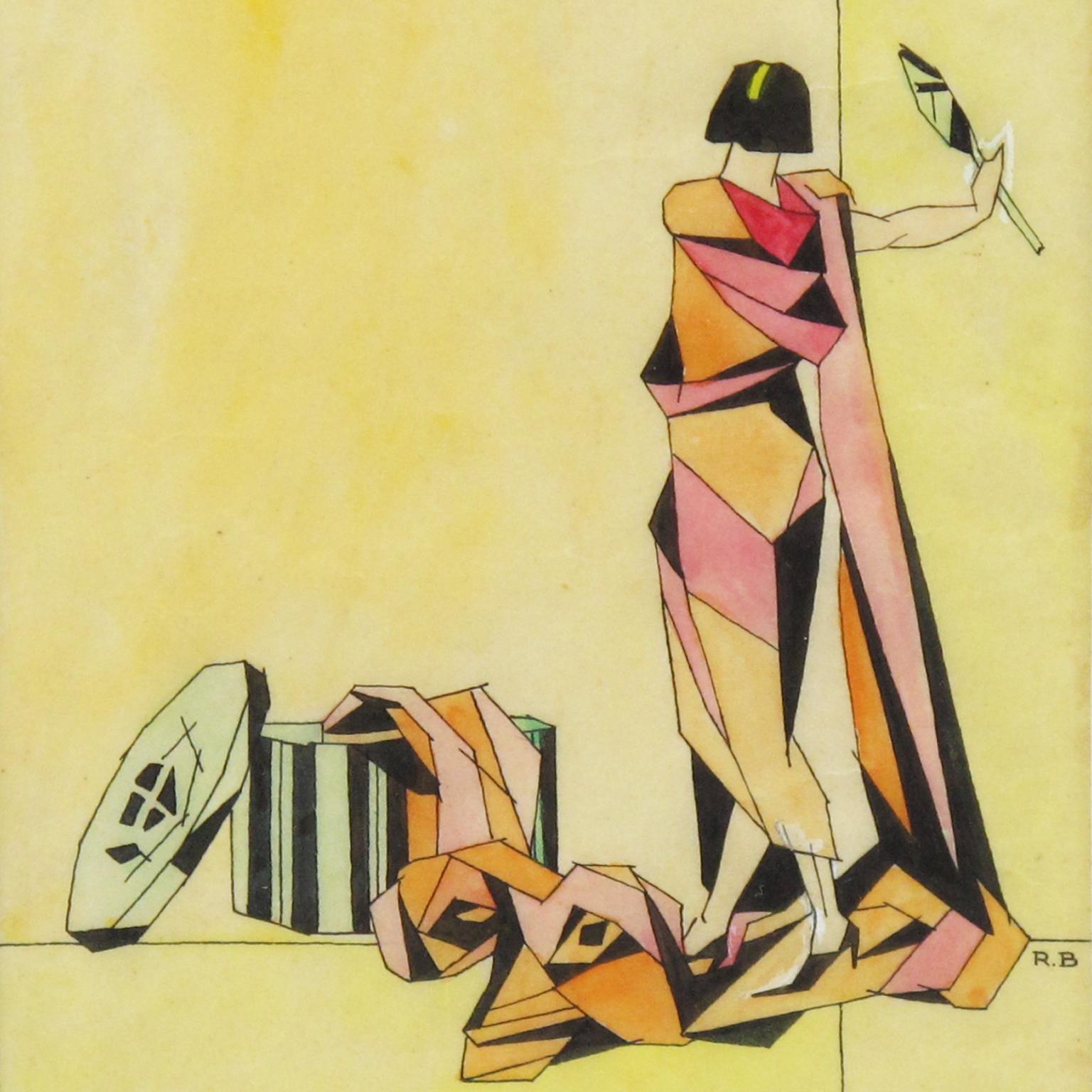 French Art Deco Cubist Fashion Illustration Drawing 4