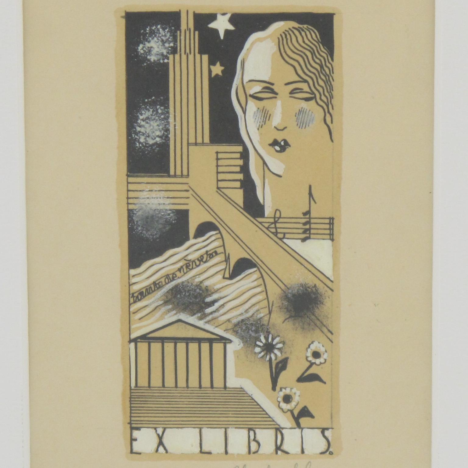 Art Deco Study Cubist Gouache Drawing by Emile Deschler 5