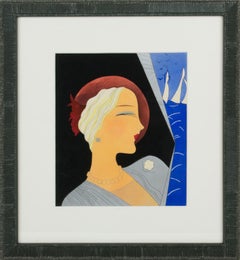 French Art Deco Fashion Woman Portrait Watercolor Painting