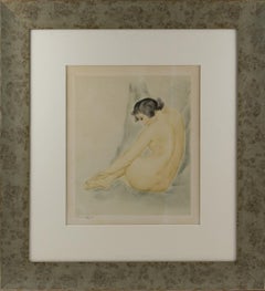 Asian Nude Study Watercolor Drawing by Rotislaw Racoff