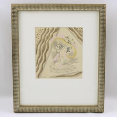 French Fashion Illustration Art Deco Watercolor Drawing by Edouard Halouze