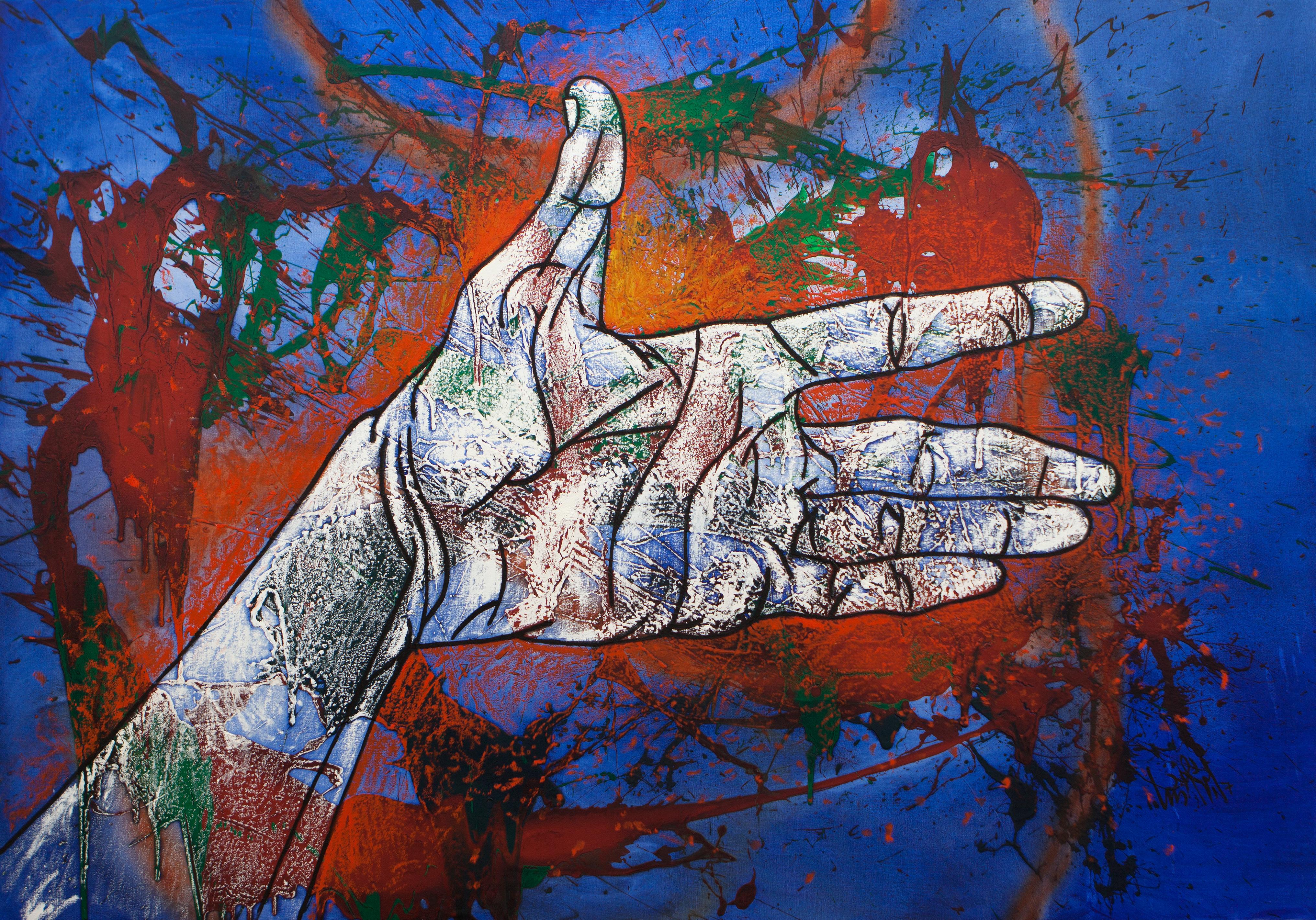 Luis Miguel Valdés Abstract Painting - Luis Miguel Valdes, "My Left Hand" Tribute to who helps, oil on canvas Cuban art