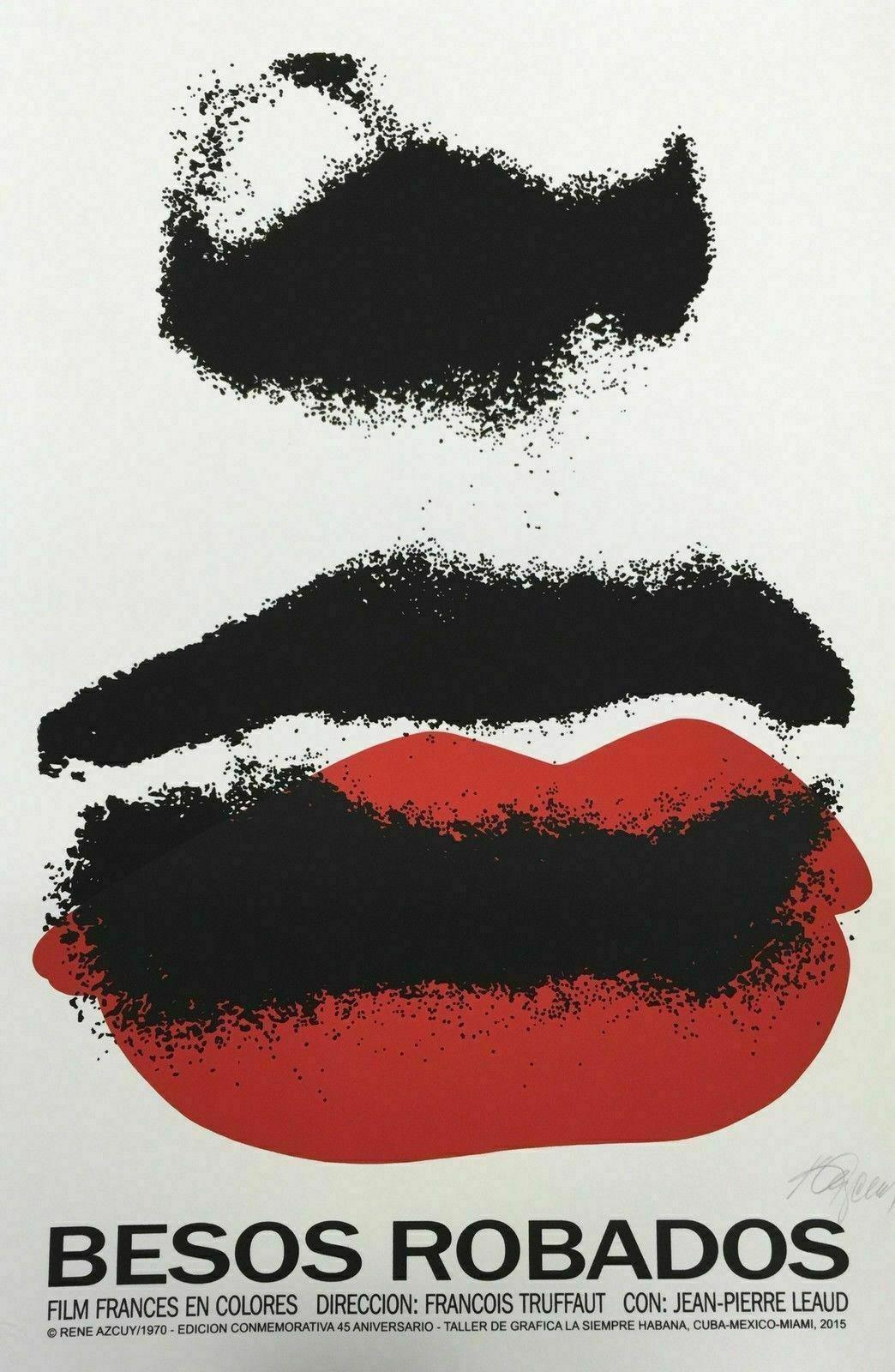 René Azcuy (Cuban, 1939).
'Besos Robados (45 Aniversary.)', 2015.
Silkscreen, Limited edition of 200.
Overall size: 76 x 51 cm. (29.9 x 20.1 in.).
Surface: Guarro Biblos 250 g.
Hand-signed, COA (Certificate of Authenticity) included.
Excellent