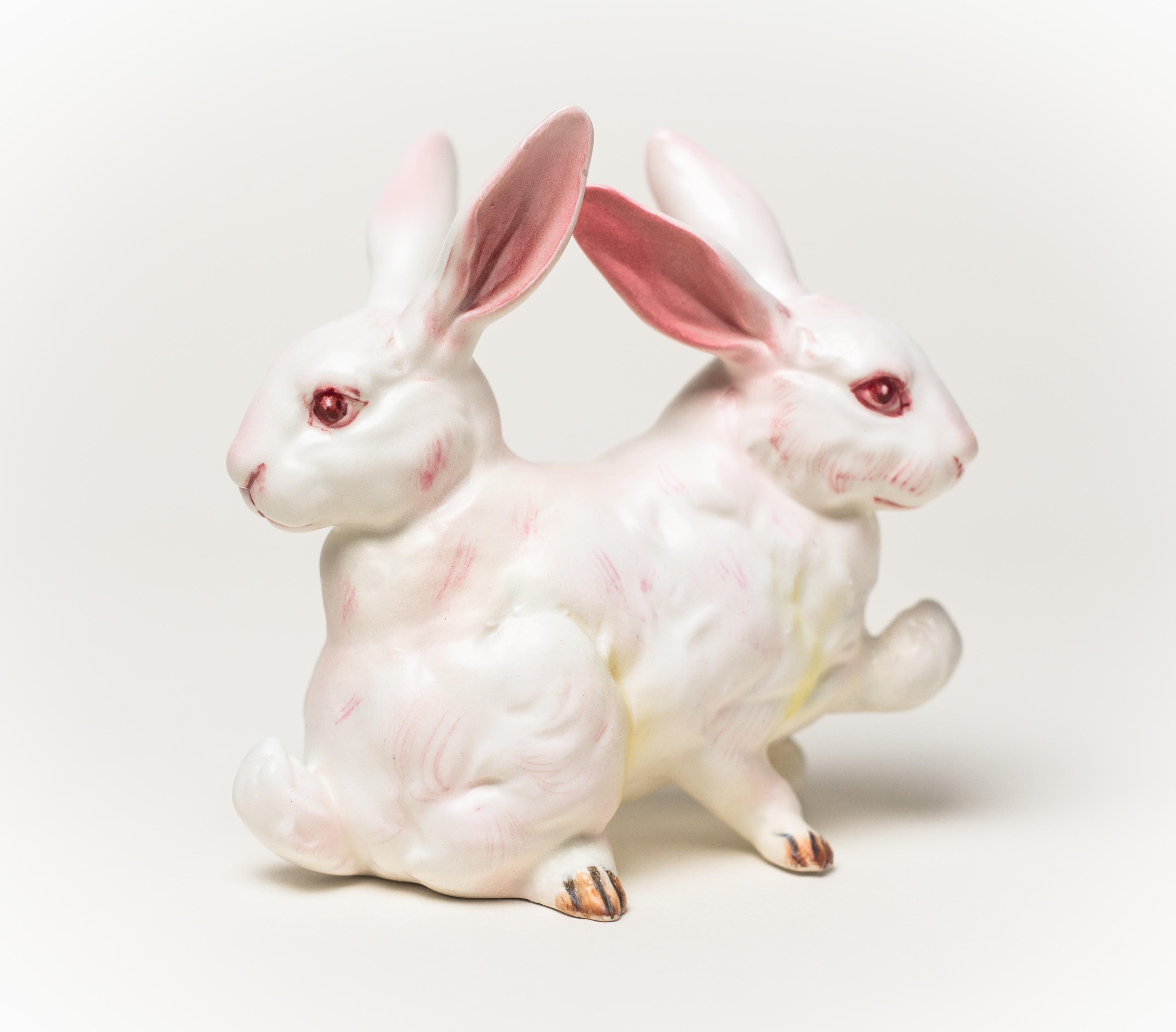 Debra Broz Figurative Sculpture - White Rabbit, No. 3