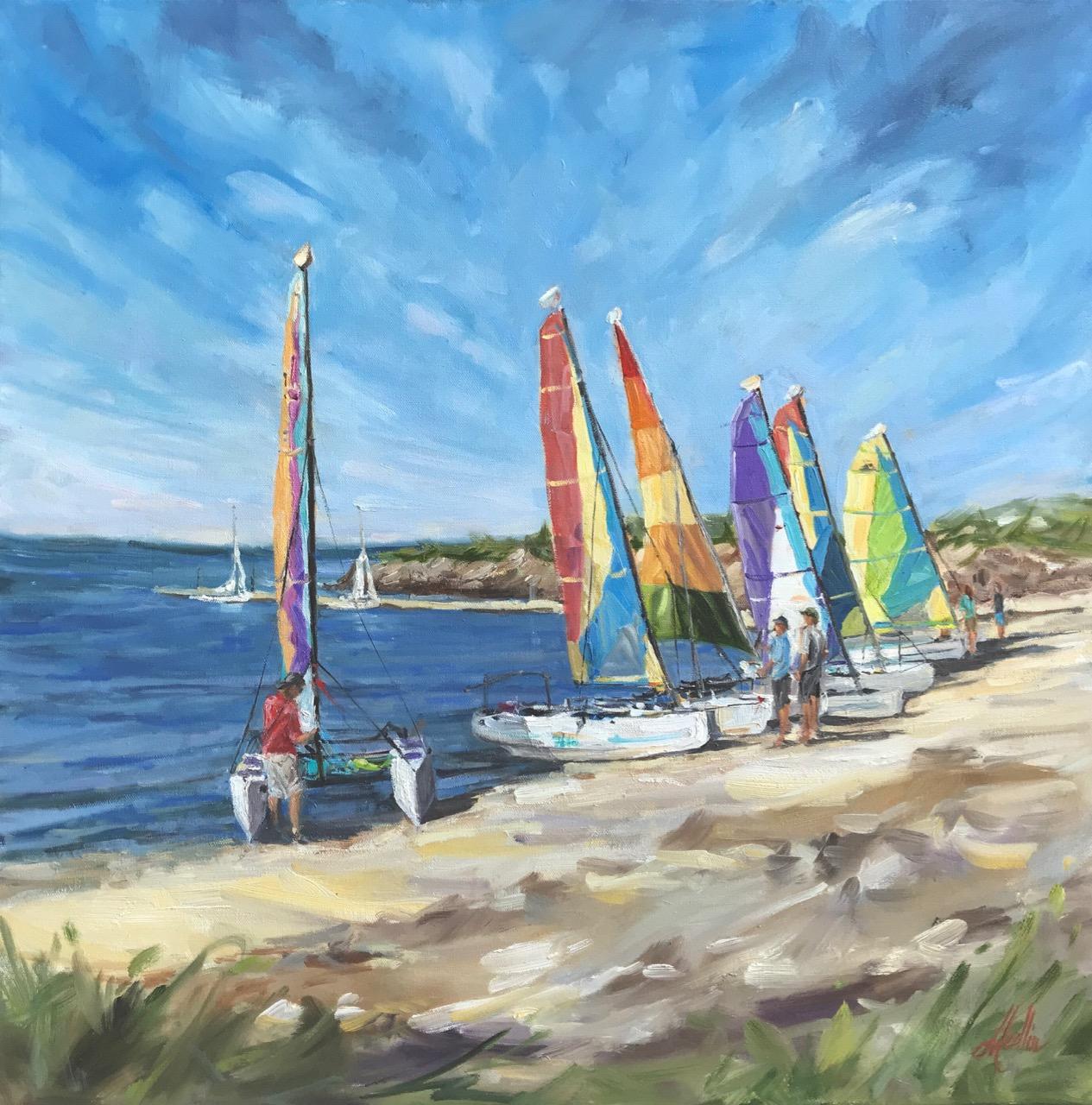 Tammy Medlin Landscape Painting - Harbor Cats 