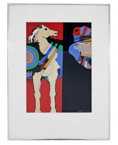 Contemporary Modern Framed Original Gouache on Paper Painting By Dia Azzawi