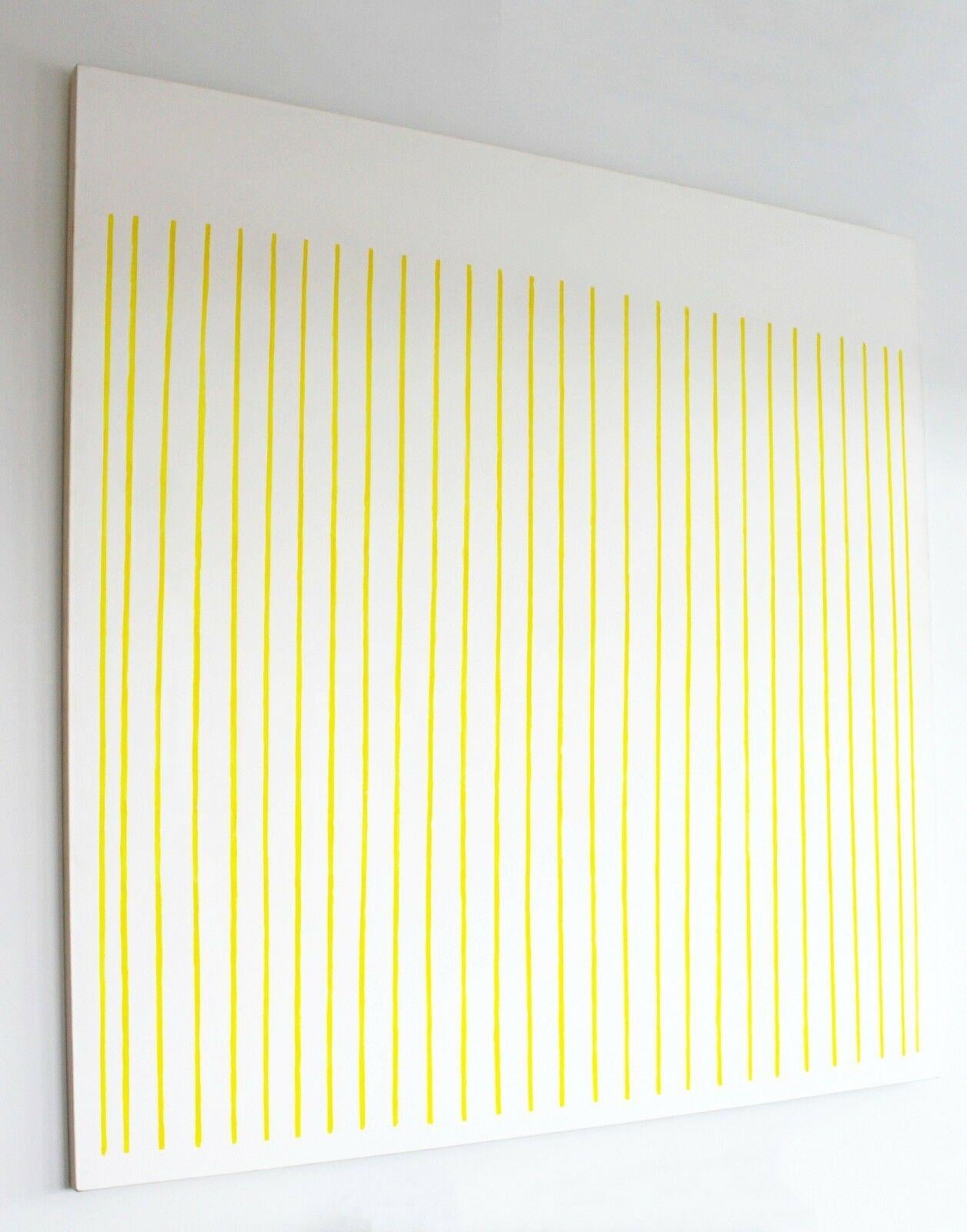 For your consideration is a sweet, extra large, yellow striped painting, signed on the back by Dan Walsh. Painted in 1995 and in excellent condition. The dimensions are 70