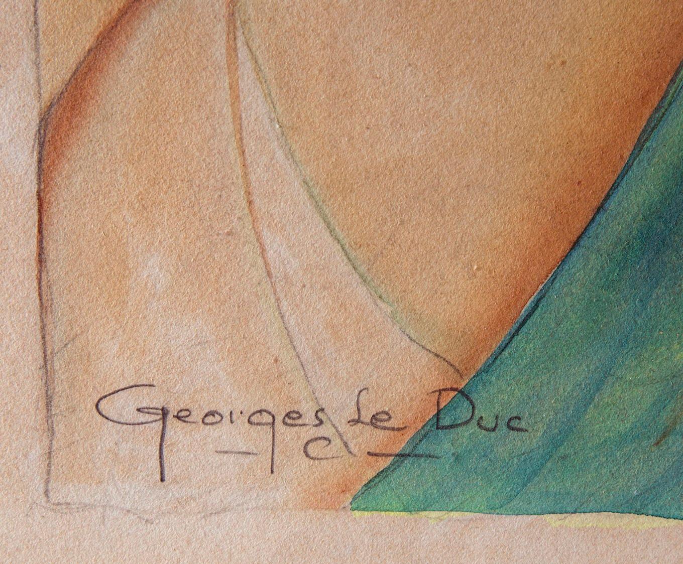 Frau im Art déco-Stil mit Trauben (Braun), Figurative Art, von Georges Leduc