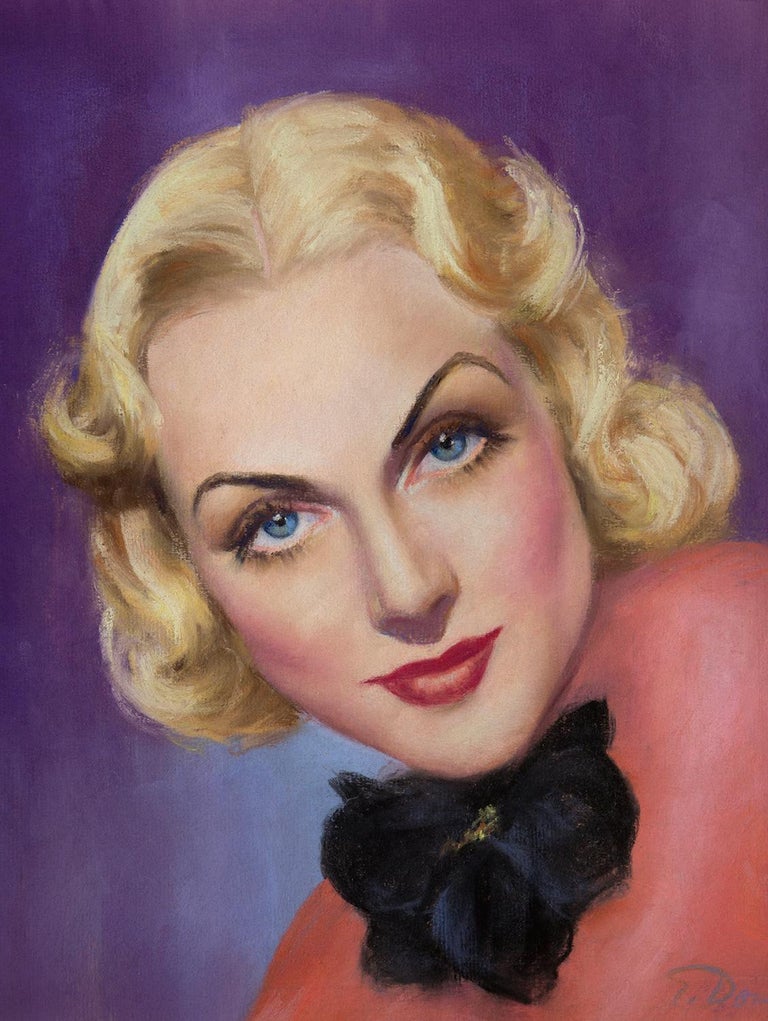 Carole Lombard in Pink - Art Deco Painting by Ed Dow