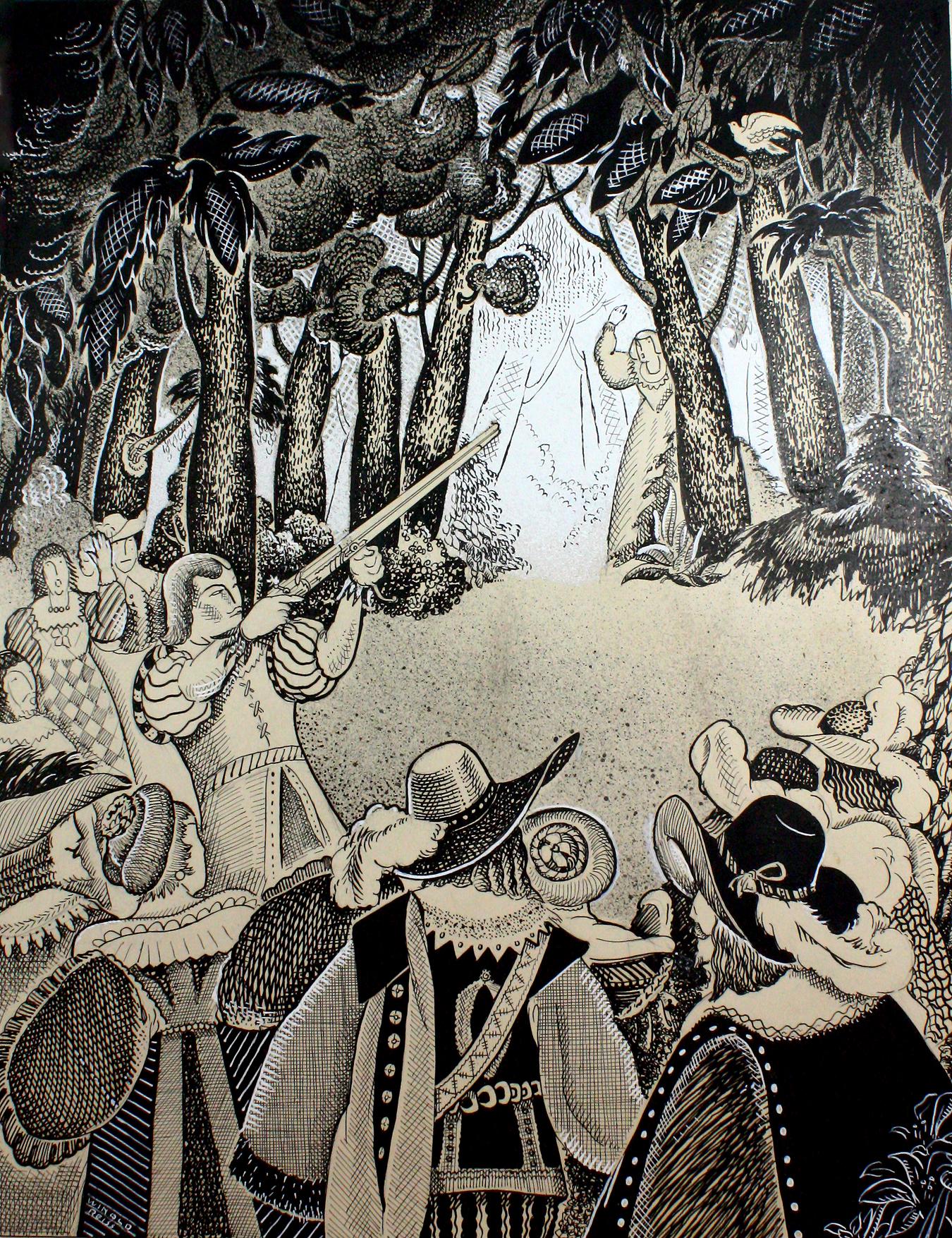 Pilgrim Hunting Scene