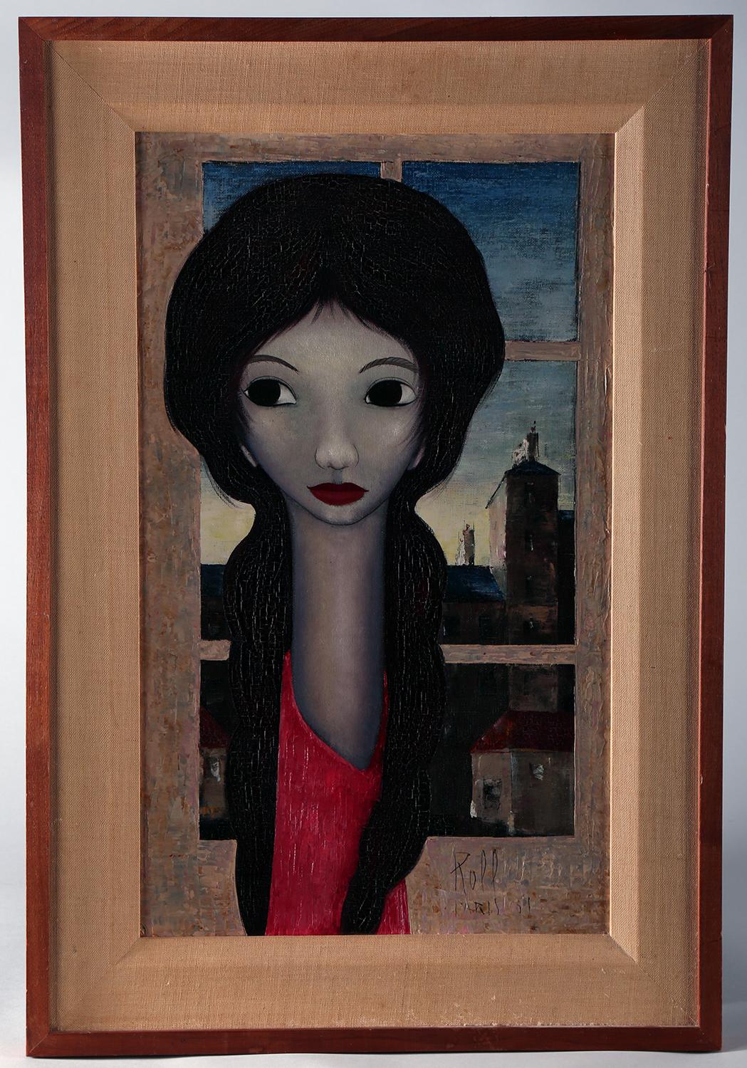 Roff of Paris Portrait Painting - Big Eye Girl In Paris