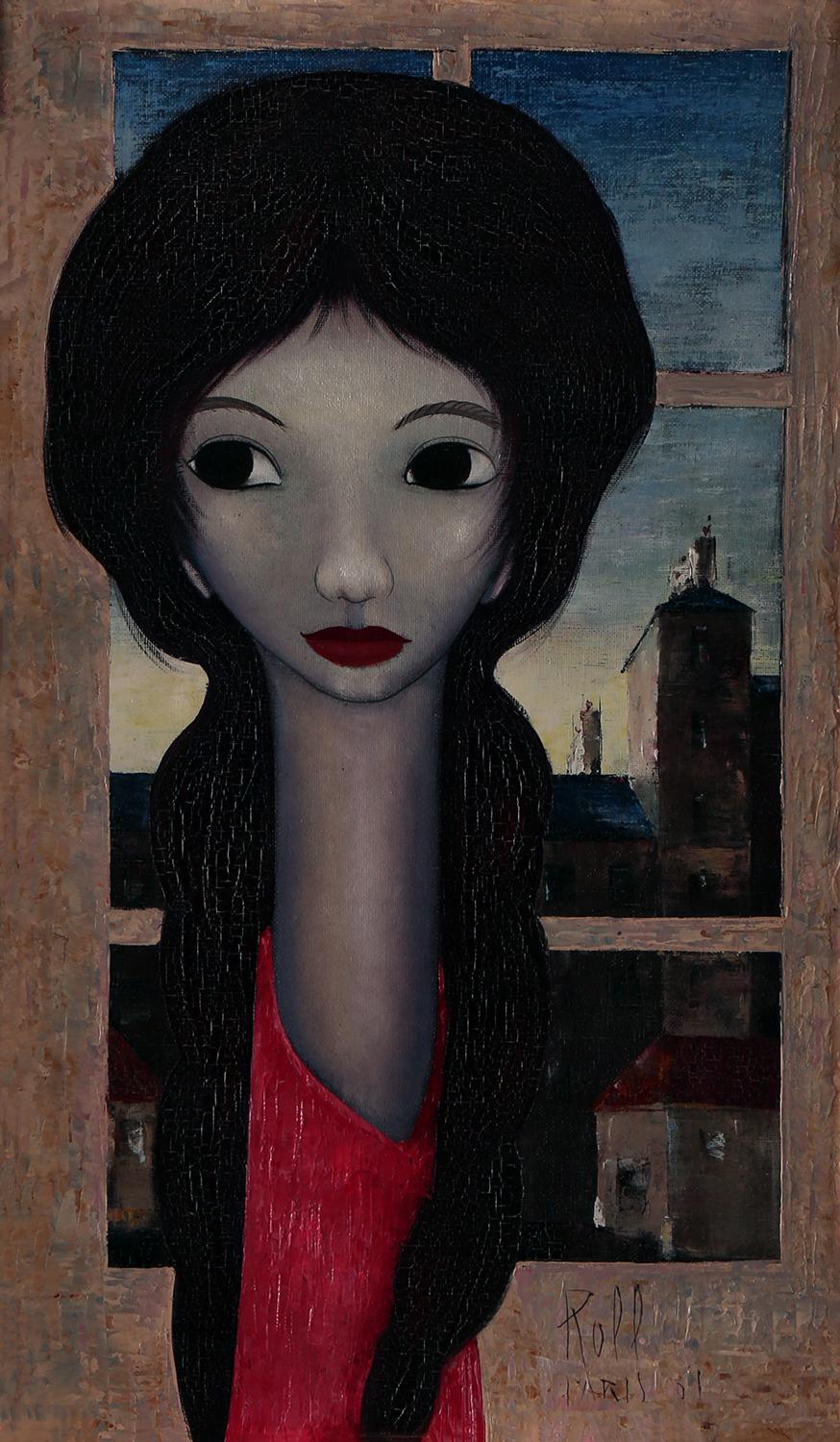 Big Eye Girl In Paris - Painting by Roff of Paris