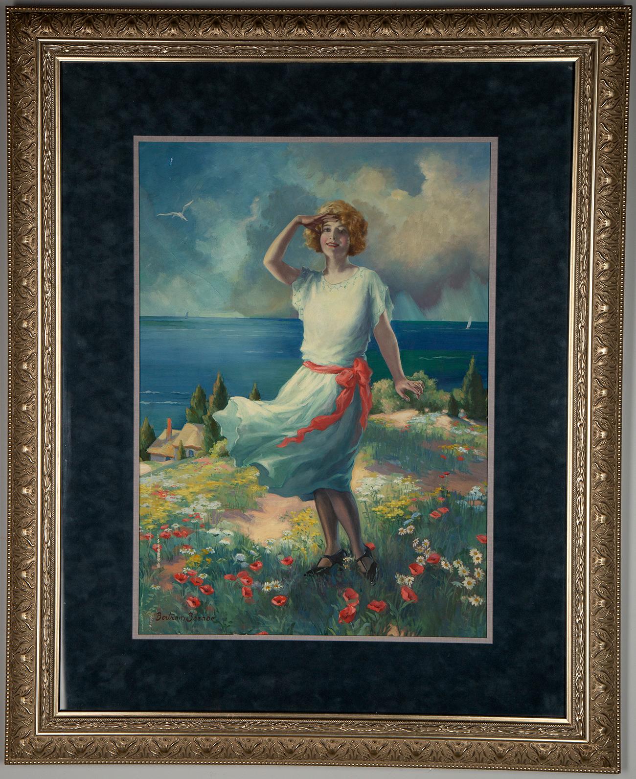 Seaside Country Flapper Girl - Painting by Bertram Basabe