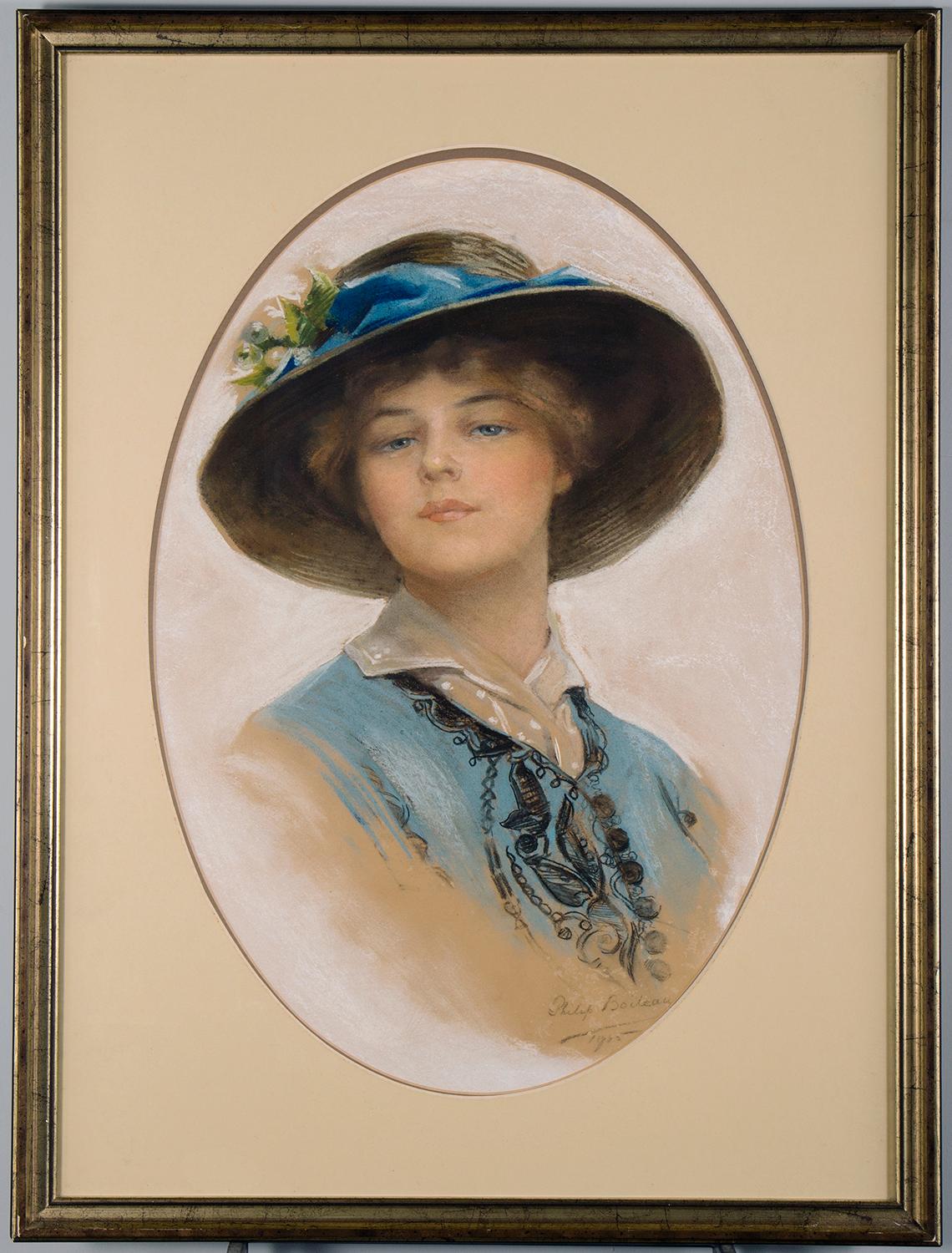 Dame in Blau – Painting von Philip Boileau