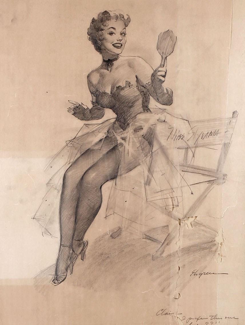 Portrait Gil Elvgren - Sketch préliminaire de Miss Sylvania 1955