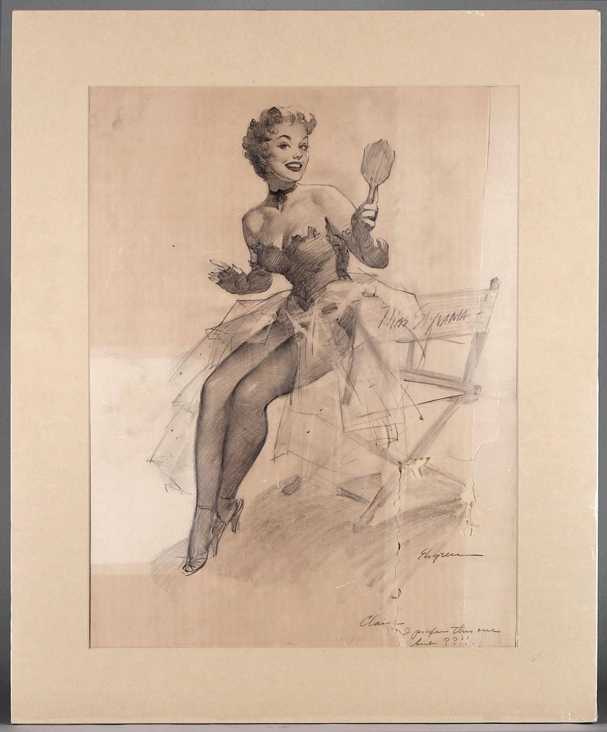 Sketch préliminaire de Miss Sylvania 1955 - Réalisme américain Art par Gil Elvgren