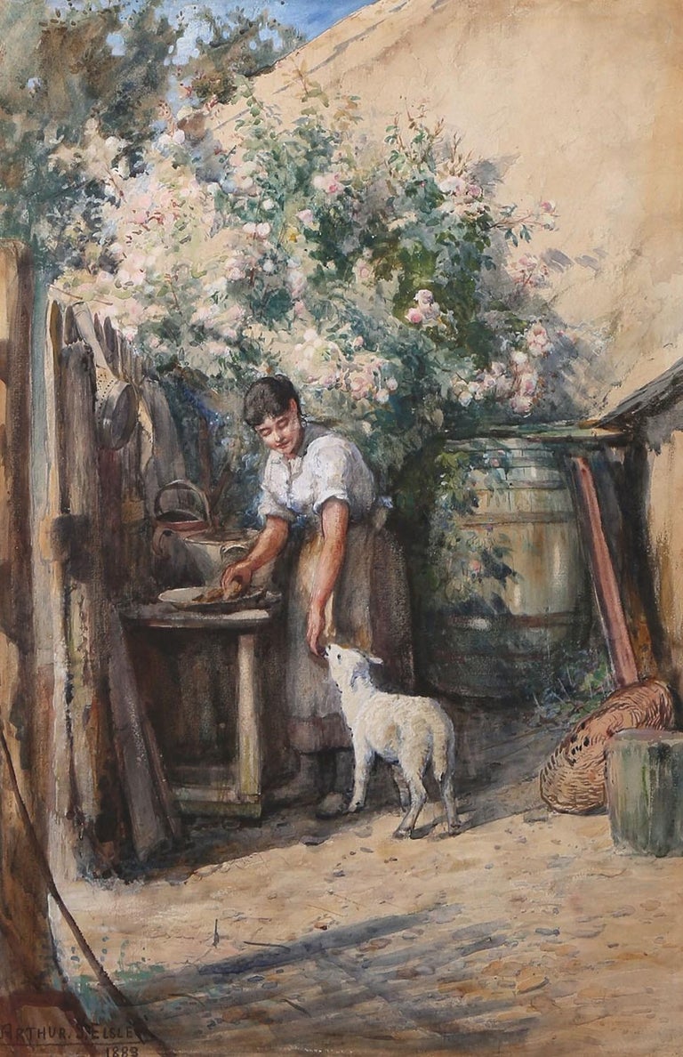 Arthur J. Elsley Figurative Art - Maiden with Lamb