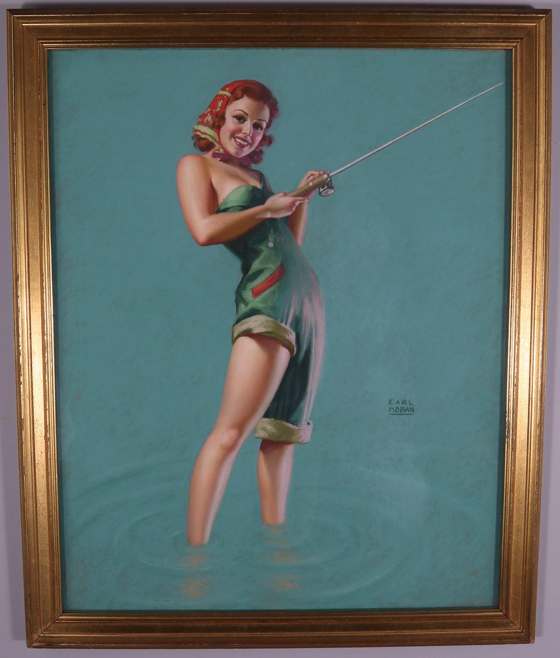 Earl Moran  Figurative Art - Fisherman's Luck