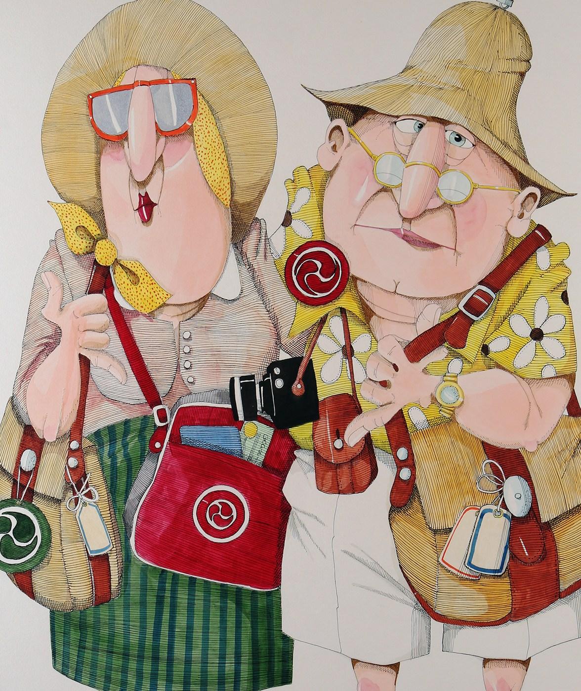 Les touristes - Marron Figurative Art par G.R. Cheesebrough