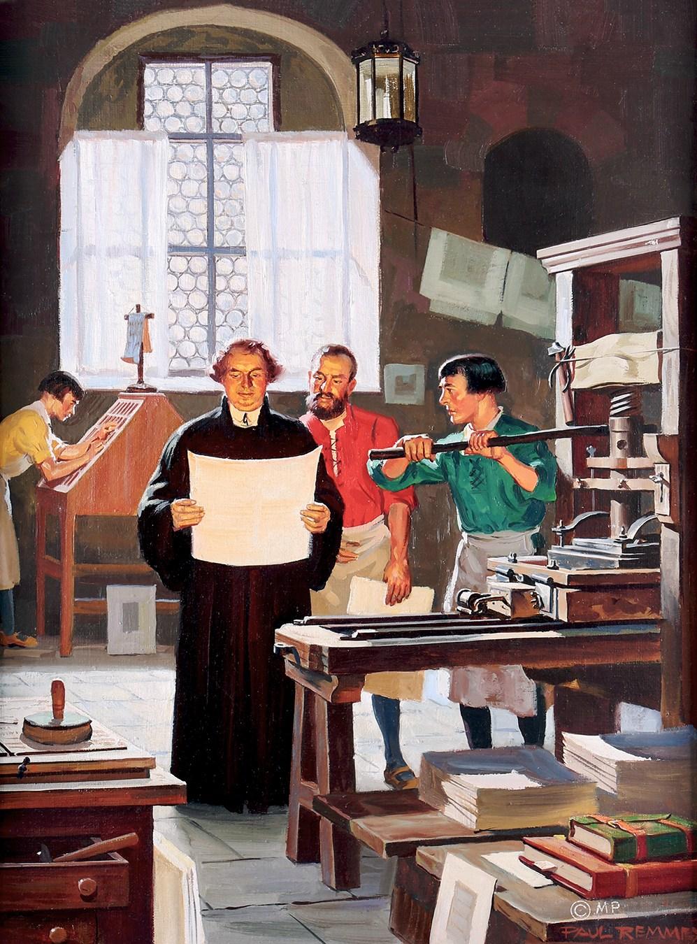 Luther And His Printer - Painting by Paul Remmey