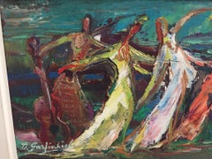 Mid-Century Modern David Garfinkiel Framed Abstract Oil Painting