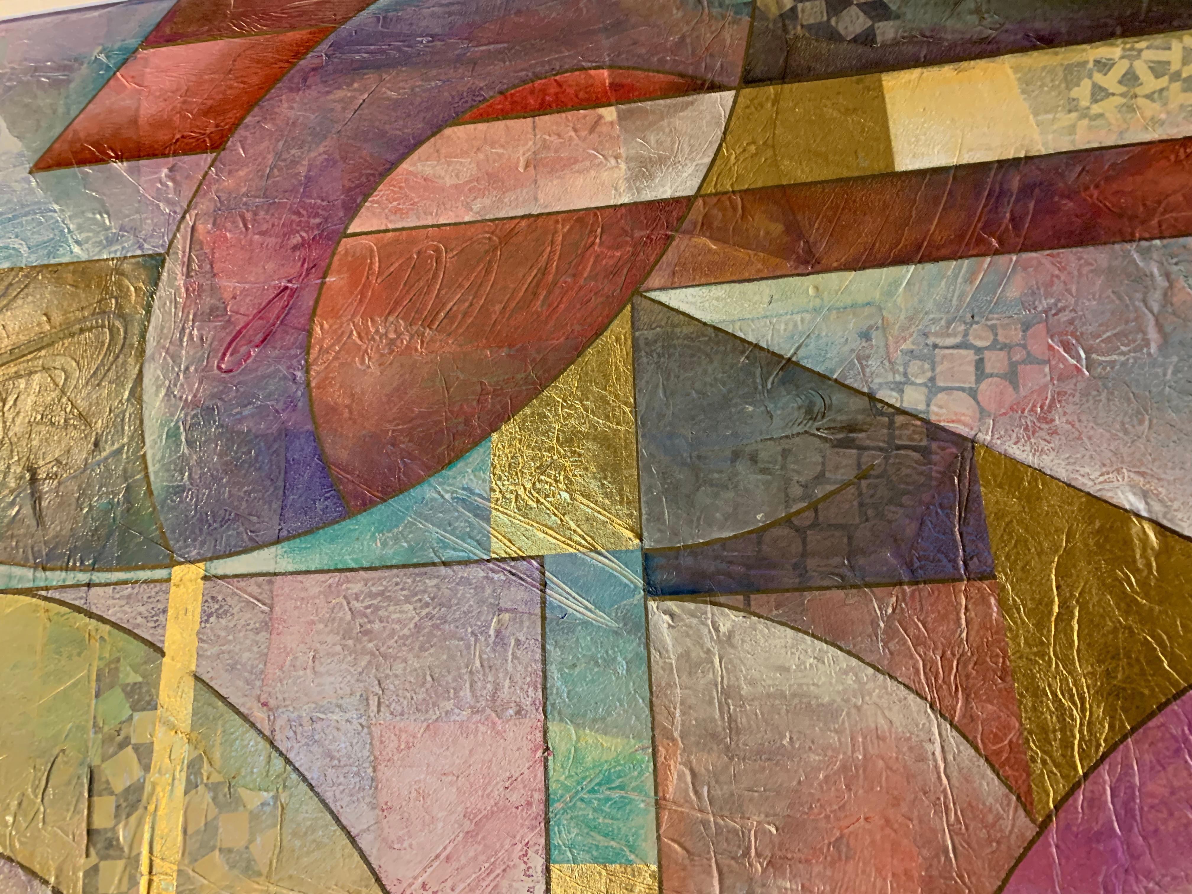Large Contemporary Abstract Mixed-Media Painting with Gold Leaf, Richard Hall For Sale 5