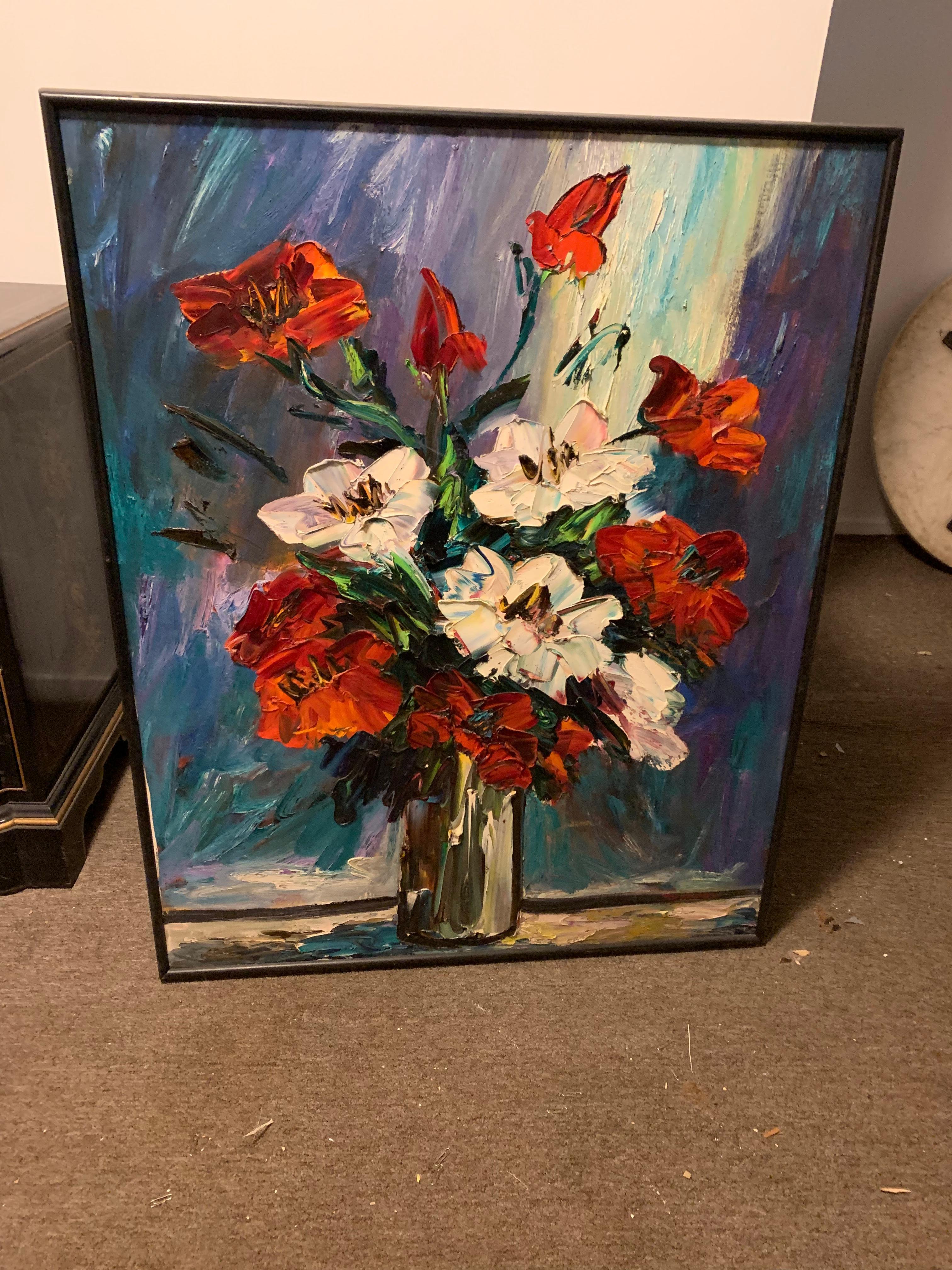 Large Expressionist Oil Painting, Mid-Century Still Life Flowers, Irene Smoller  For Sale 1