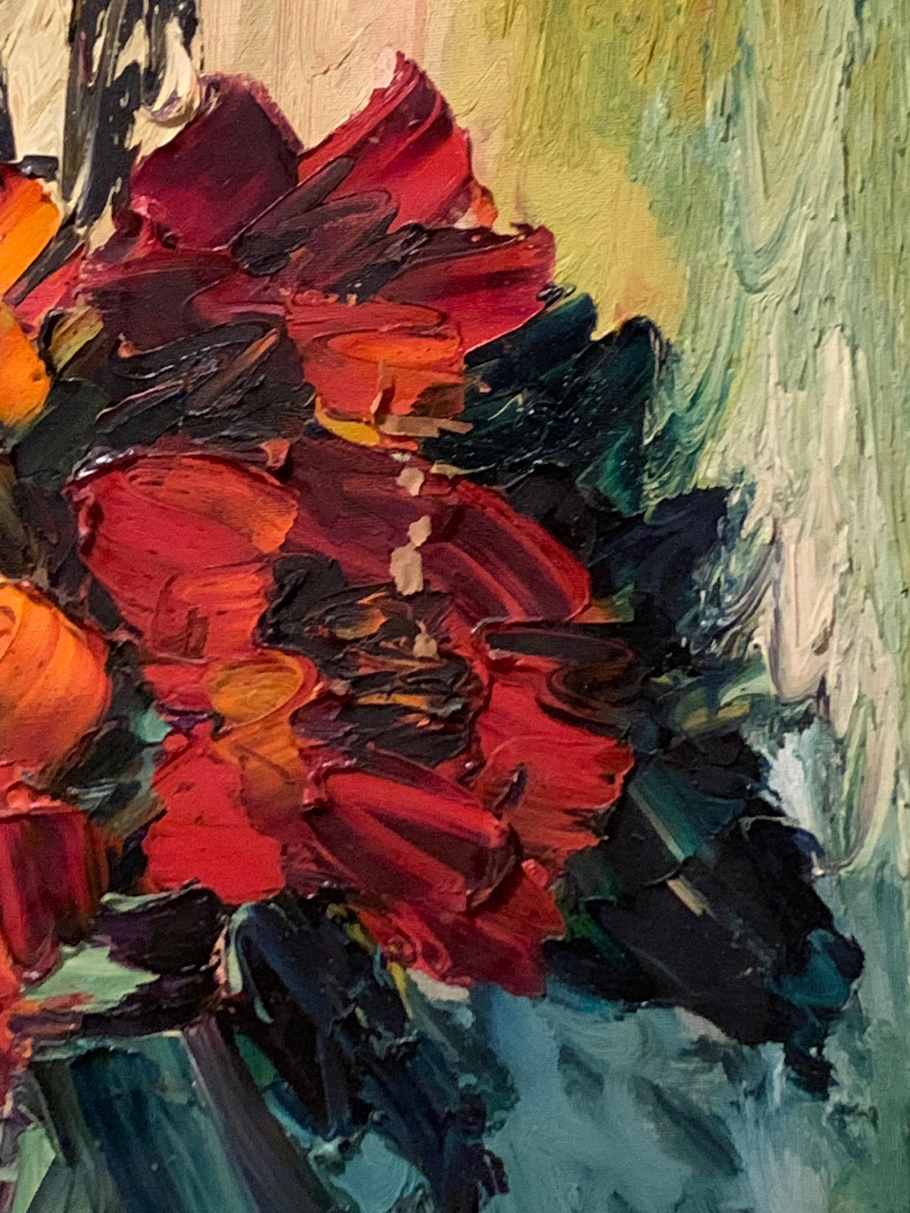 Large Mid-Century Expressionist Oil Painting,  Irene Smoller - Brown Still-Life Painting by Irene Smoller 