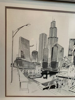 Chicago Ink Drawing, Signed and framed by  George Becker