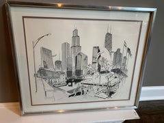 Chicago Ink Drawing, Signed and framed by  George Becker 
