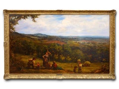 Large 19th Century Landscape painting 
Harvesting
 by Linnell.
