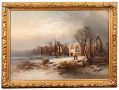 Franz Emile Krause 'Bolton Abbey' Winter Landscape Painting