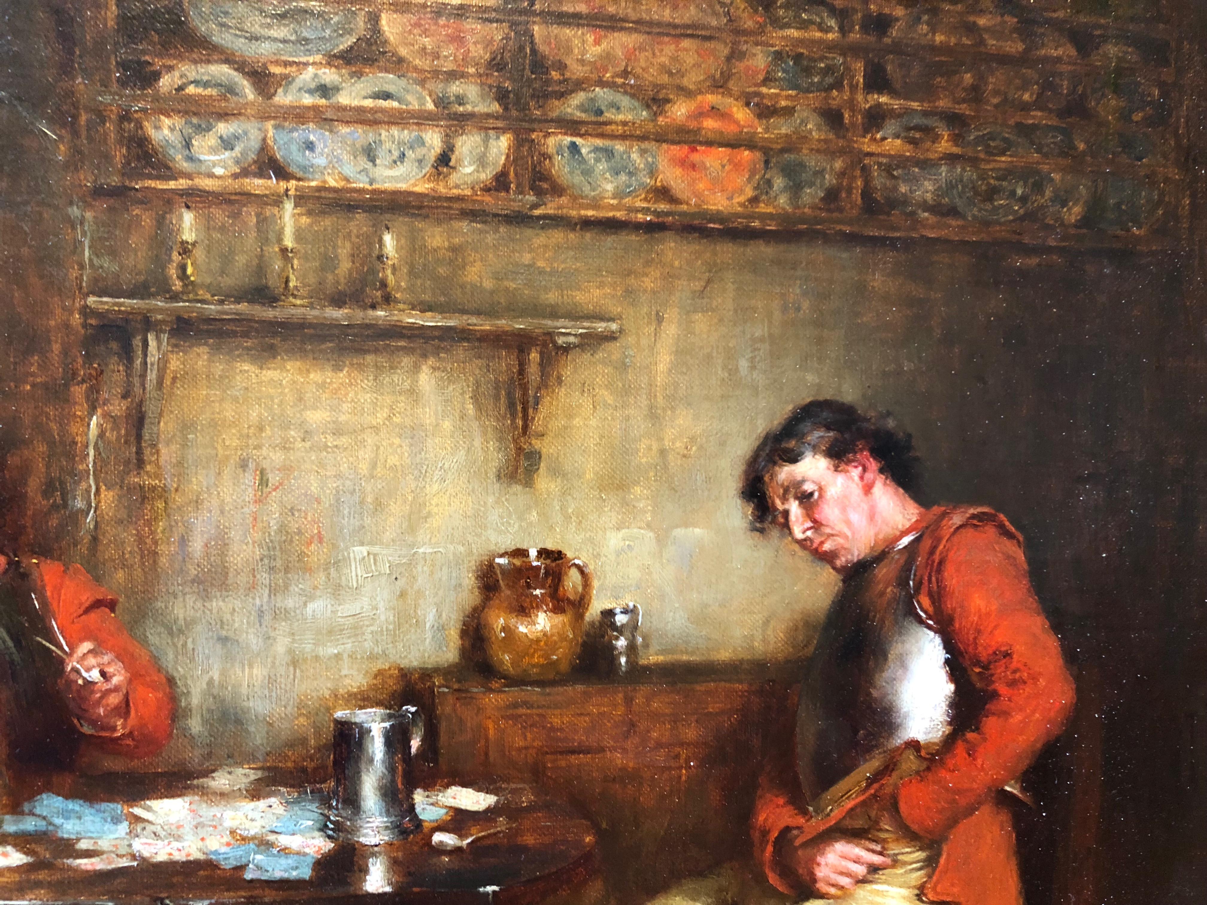 Very nicely detailed interior oil on panel by Hardie, soft tones giving warmth and light. Signed by the artist.  
Charles Martin Hardie was born in East Linton. He was a painter of portraits, landscapes, interior, genre, country sports and
