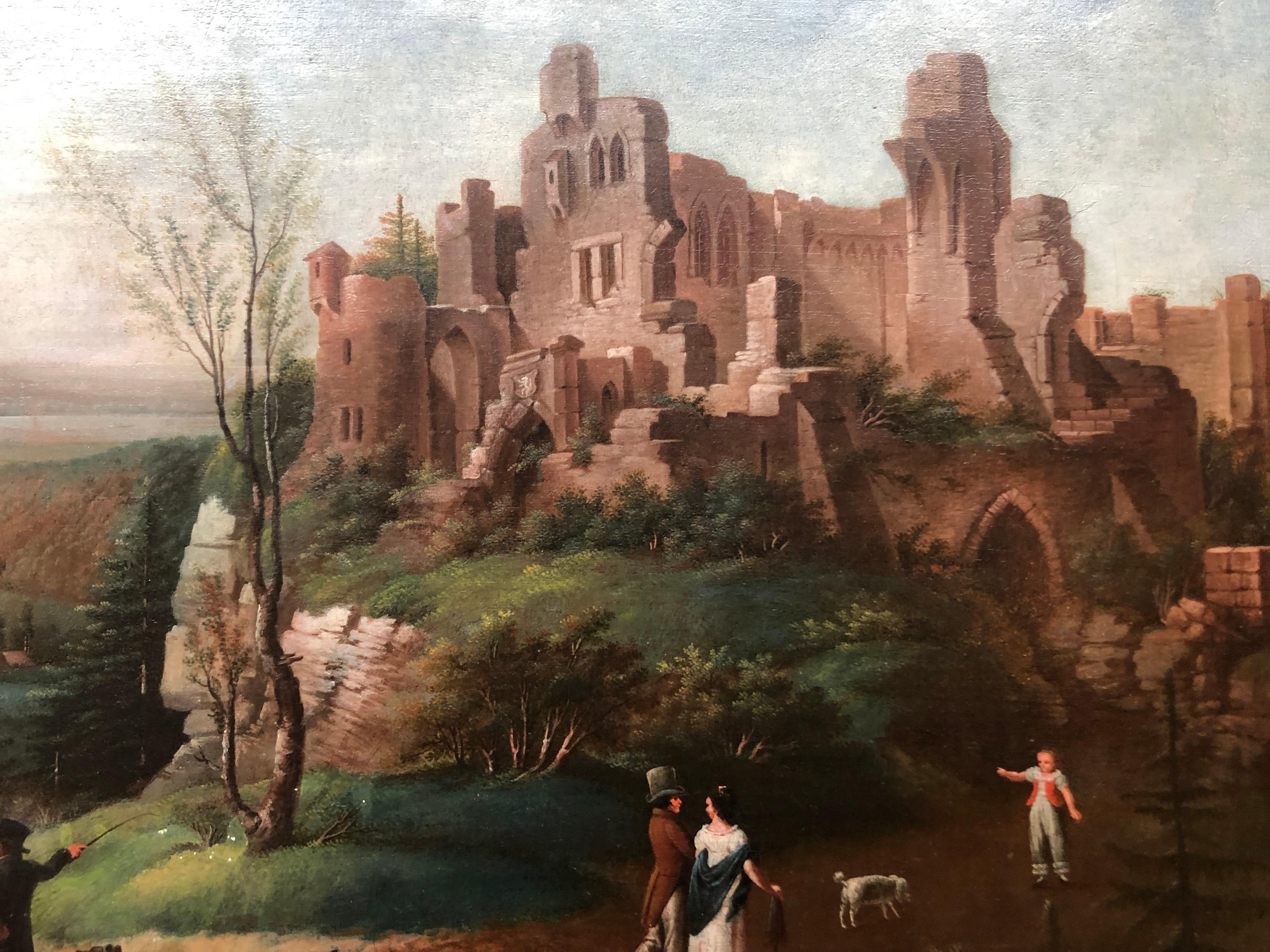 Oil painting on board Castle in Landscape by Johann Dittman 1822 - Painting by Johan Dittman
