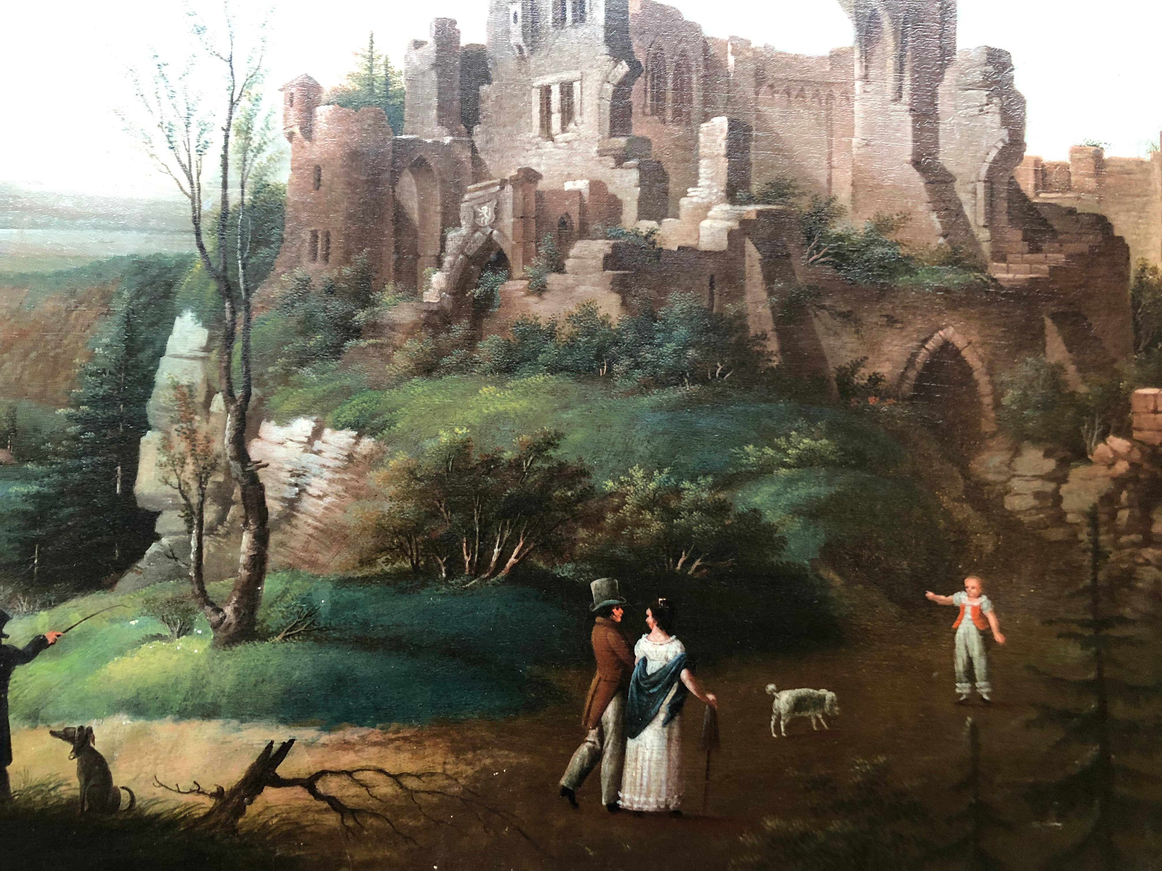 Oil painting on board Castle in Landscape by Johann Dittman 1822 - Brown Landscape Painting by Johan Dittman