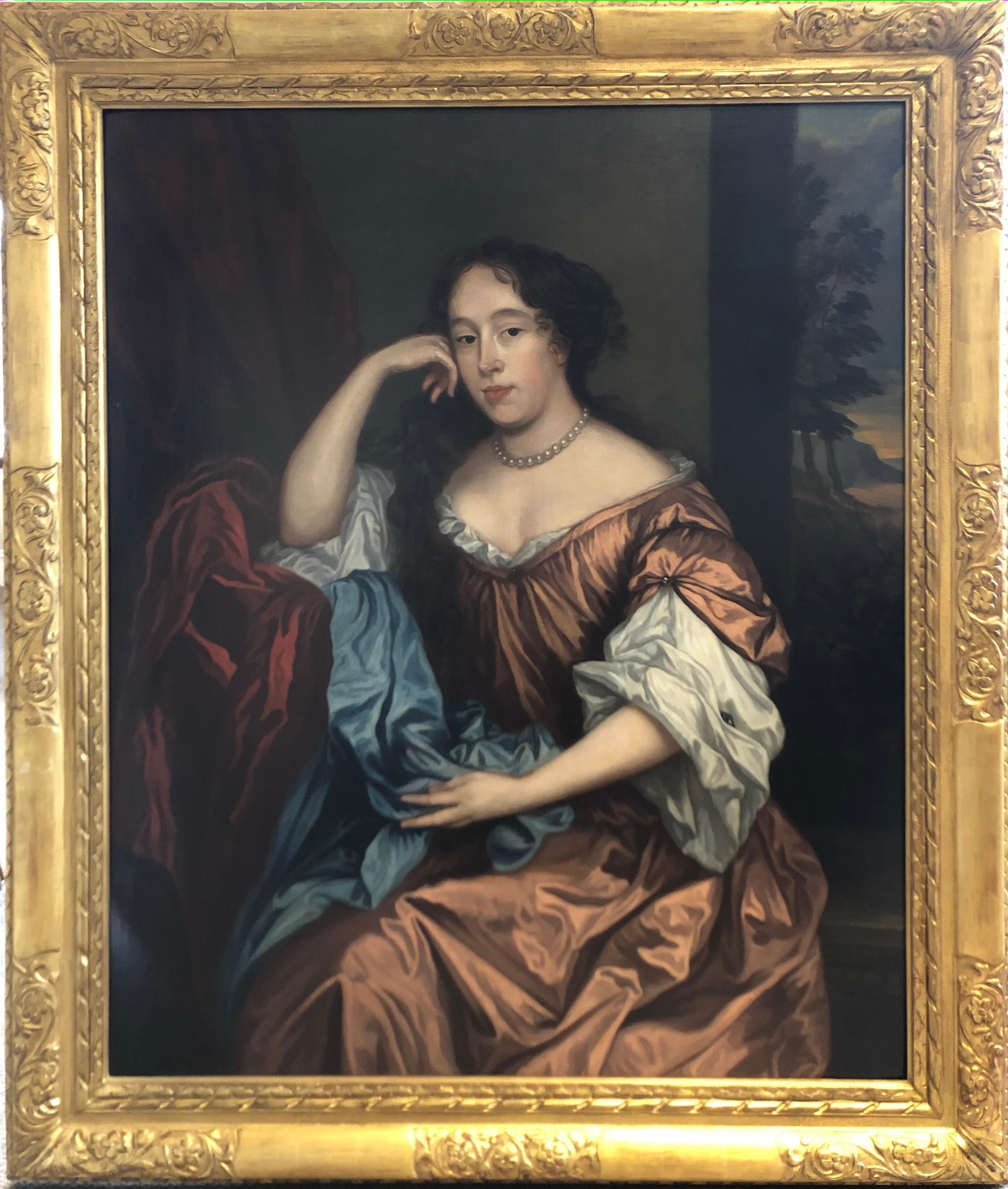 Portrait d'une femme  D'après Sir Peter Lely (1610-1680) Peinture à l'huile - Painting de After Sir Peter Lely