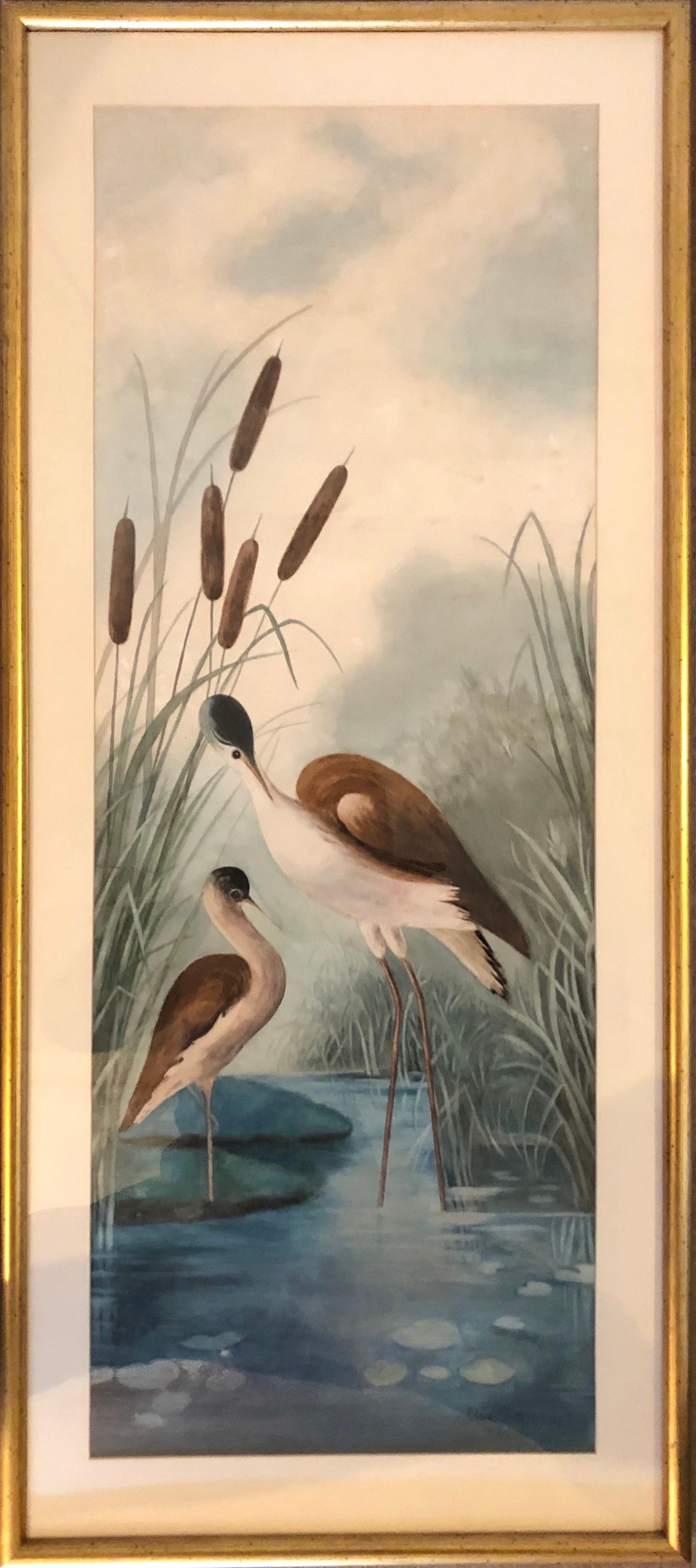 Watercolours follower of James Audubon, Birds,  signed Elsie Scott 1905 - Realist Art by Follower of James Audubon