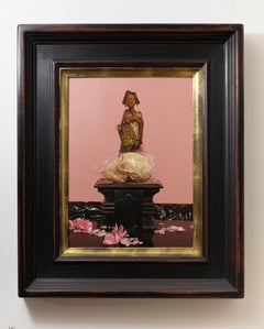 Reflection, Contemporary Photorealist Painting of Japanese Figure & Vervet Skull