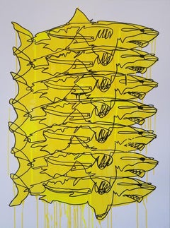 "Yellow Sharks", contemporary pop art painting by Michael Myers