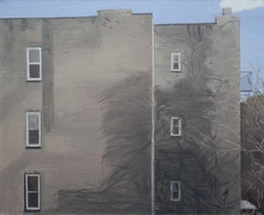 "Building" Architectural Landscape Painting of Brooklyn Building Windows and Sky