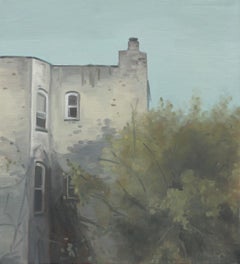 "Building" Architectural Landscape Painting of Brooklyn Building Windows and Sky