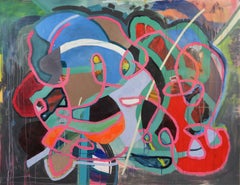 "abstract NINETEEN", Multicolor Blue Green Pink Red Painting by Aaron A. Young